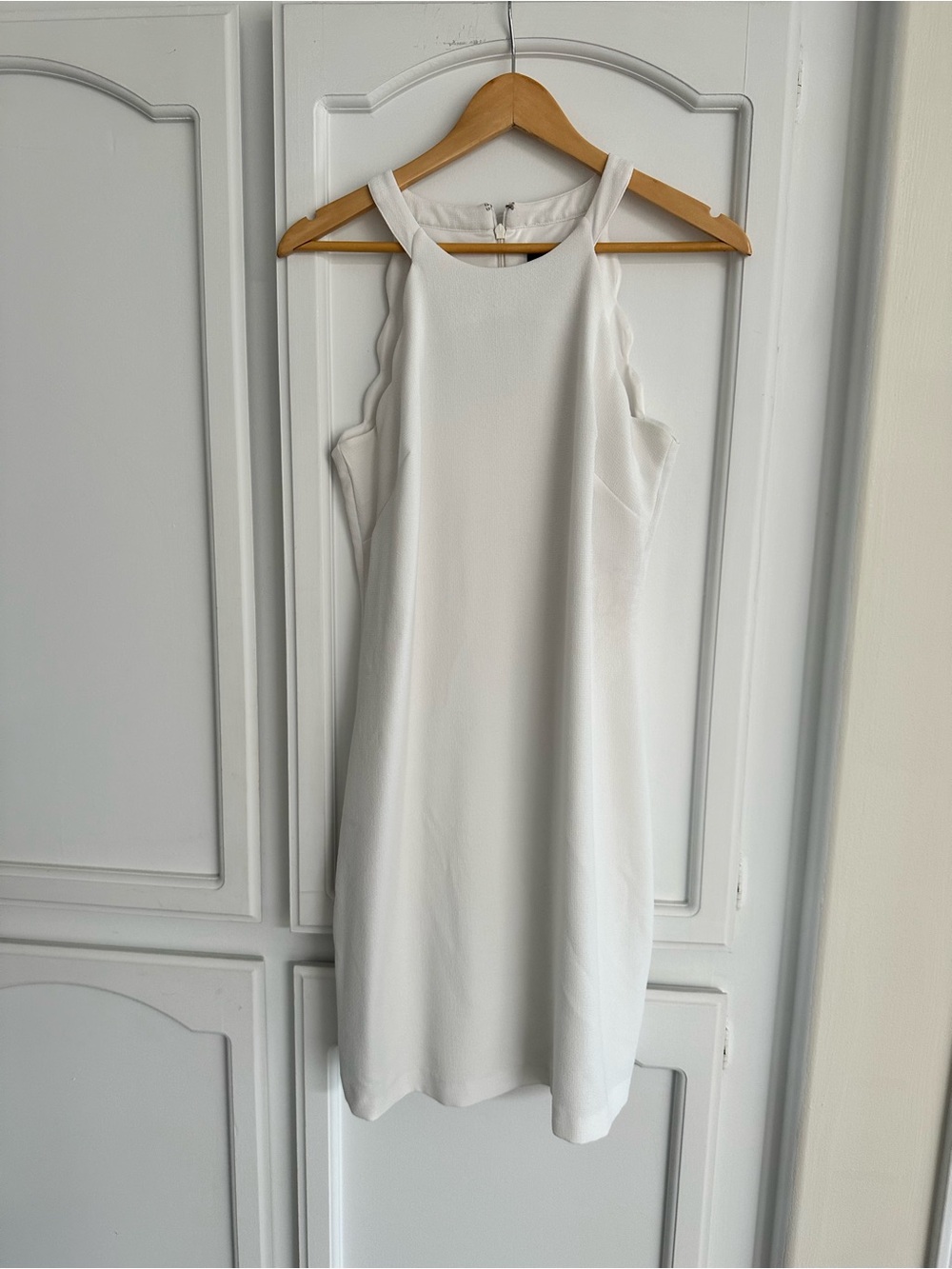 Women's White Halter Scalloped Sheath Dress